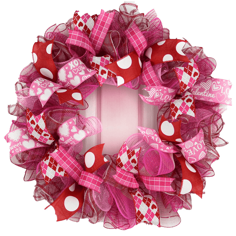 Valentine'S Day Wreath - Valentines Mesh Door Wreath - Valentine Wreath - Red Pink White : V5