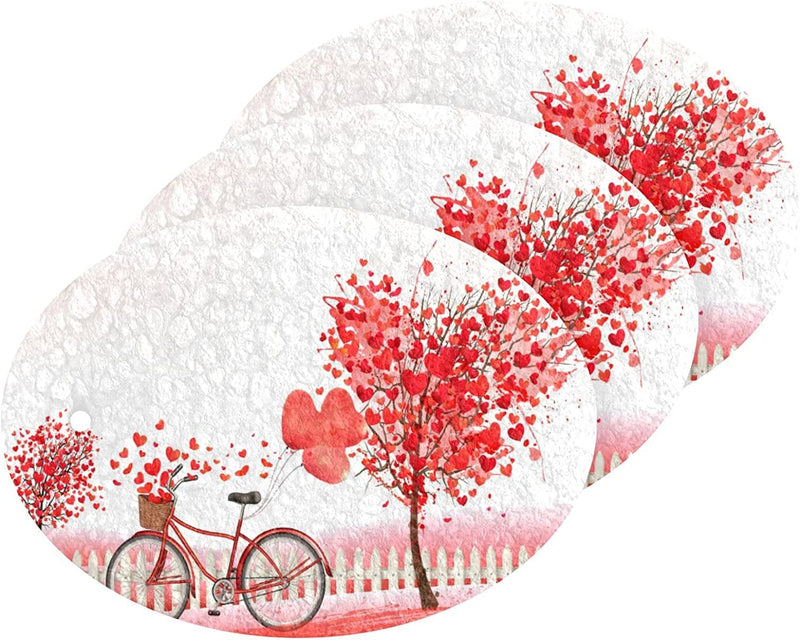 Valentine'S Love Tree Bicycle Kitchen Sponges Red Heart Balloons Spring Flowers Cleaning Dish Sponges Non-Scratch Natural Scrubber Sponge for Kitchen Bathroom Cars, Pack of 3