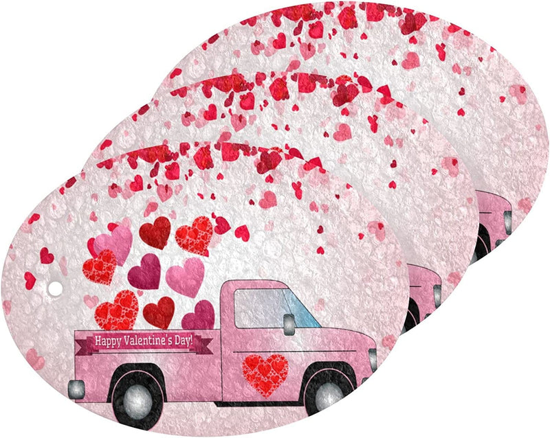 Valentine'S Truck Pink Hearts Kitchen Sponges Romantic Love Red Flowers Cleaning Dish Sponges Non-Scratch Natural Scrubber Sponge for Kitchen Bathroom Cars, Pack of 3 Home & Garden > Household Supplies > Household Cleaning Supplies Eionryn   