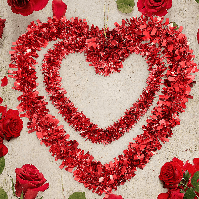Valentine Wreath Decoration Red Tinsel Heart Wreath Artificial Heart Shaped Wreath Valentine Hanging Door Wreath for Valentines' Day Wedding Engagement Party Decorations, 14 Inch Home & Garden > Decor > Seasonal & Holiday Decorations Syhood   