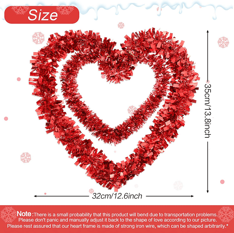 Valentine Wreath Decoration Red Tinsel Heart Wreath Artificial Heart Shaped Wreath Valentine Hanging Door Wreath for Valentines' Day Wedding Engagement Party Decorations, 14 Inch Home & Garden > Decor > Seasonal & Holiday Decorations Syhood   