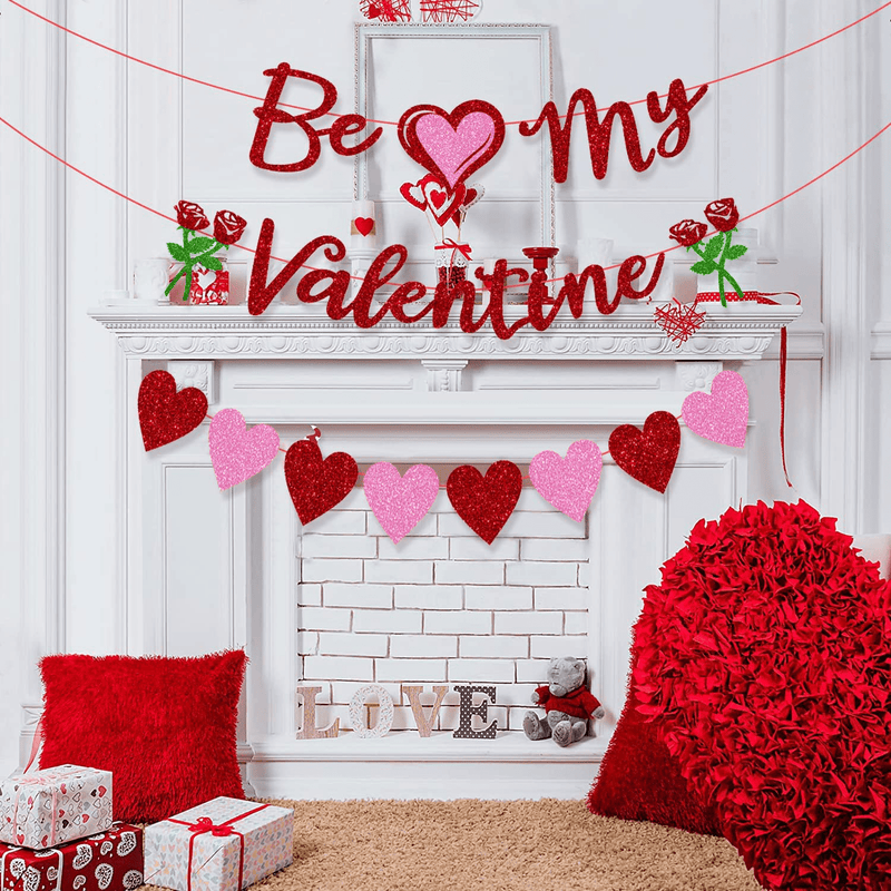 Valentines Banner Red Pink Heart Be My Valentine Words Garland Banner - Valentine’S Day Decor Banner for Valentine Party Decorations Anniversary Home Hanging Decoration Supplies Home & Garden > Decor > Seasonal & Holiday Decorations On-Airstore   