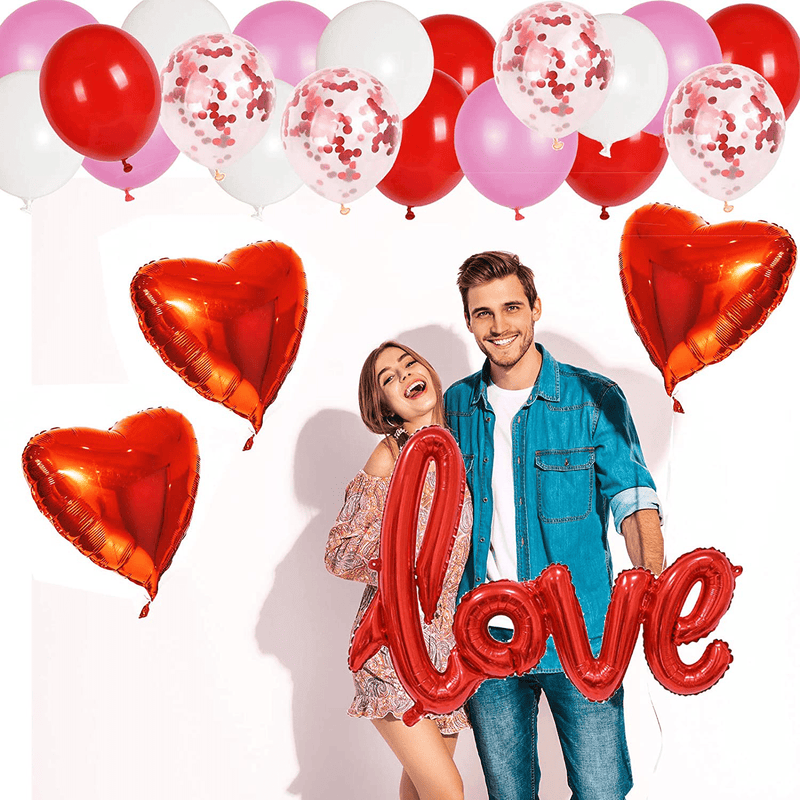 Valentines Day Balloons Arch Valentine Decorations Red Pink White Confetti Balloons 95 PCS with Love Foil Balloons Red Heart Shape Balloons Garland for Mother'S Day Wedding Birthday Valentine'S Day