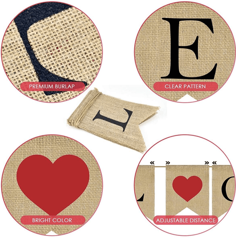 Valentines Day Banner Burlap,Love Banner Burlap,Valentines Day Banner Fireplace,Happy Valentines Day Banner for Mantle,Heart Banner Valentines Decoration for Home Engagement/Wedding/Anniversary Arts & Entertainment > Party & Celebration > Party Supplies PACETAP   