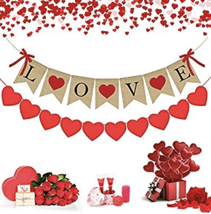 Valentines Day Banner Burlap,Love Banner Burlap,Valentines Day Banner Fireplace,Happy Valentines Day Banner for Mantle,Heart Banner Valentines Decoration for Home Engagement/Wedding/Anniversary Arts & Entertainment > Party & Celebration > Party Supplies PACETAP   