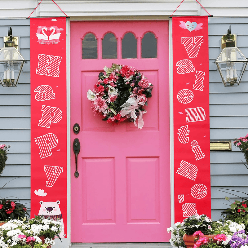Valentines Day Banner Sign Decorations: Valentine'S Love Heart Welcome Outdoor Front Door Decorations Pink Hanging Porch Decor outside Romantic Wall Signs for Wedding Party Valentine Day Decoration Home Arts & Entertainment > Party & Celebration > Party Supplies Colasity rose red  