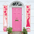 Valentines Day Banner Sign Decorations: Valentine'S Love Heart Welcome Outdoor Front Door Decorations Pink Hanging Porch Decor outside Romantic Wall Signs for Wedding Party Valentine Day Decoration Home Arts & Entertainment > Party & Celebration > Party Supplies Colasity pink  