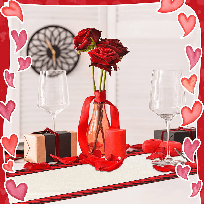 Valentines Day Buffalo Plaid Truck Table Runner with 4 Pieces Buffalo Plaid Placemats 2 Pieces Valentines Day Garland Banner for Wedding, Anniversary, Holiday Parties, Kitchen, Dining Room Decoration Home & Garden > Decor > Seasonal & Holiday Decorations Tegeme   