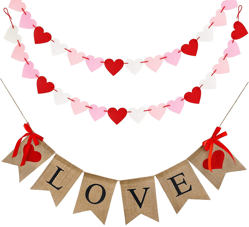 Valentines Day Burlap Banner, Valentine Day Décor for Home, Be Mine Hanging Banner & 28 Pcs Felt Heart Garland Banner Decor for Mantle Fireplace Wall, Decorations Pre-Assembled - No DIY Required Arts & Entertainment > Party & Celebration > Party Supplies CNVOILA Black Love Banner + Red Heart Banner  