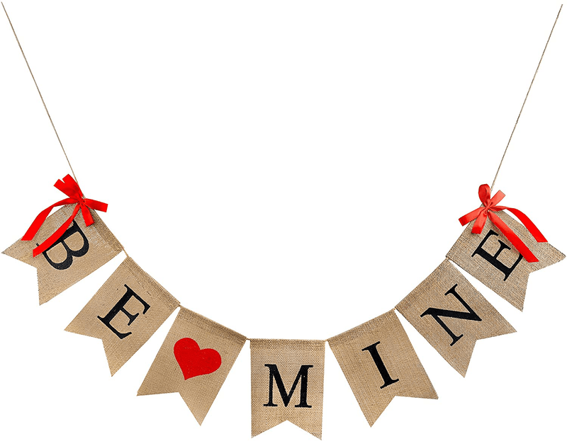 Valentines Day Burlap Banner, Valentine Day Décor for Home, Be Mine Hanging Banner & 28 Pcs Felt Heart Garland Banner Decor for Mantle Fireplace Wall, Decorations Pre-Assembled - No DIY Required Arts & Entertainment > Party & Celebration > Party Supplies CNVOILA Black Be Mine Banner Burlap  