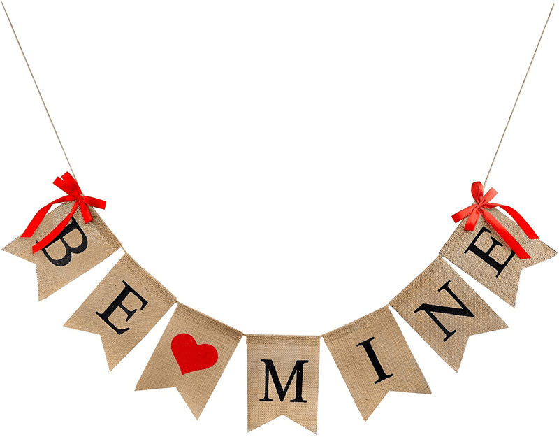 Valentines Day Burlap Banner, Valentine Day Décor for Home, Be Mine Hanging Banner & 28 Pcs Felt Heart Garland Banner Decor for Mantle Fireplace Wall, Decorations Pre-Assembled - No DIY Required Arts & Entertainment > Party & Celebration > Party Supplies CNVOILA Black Be Mine Banner  