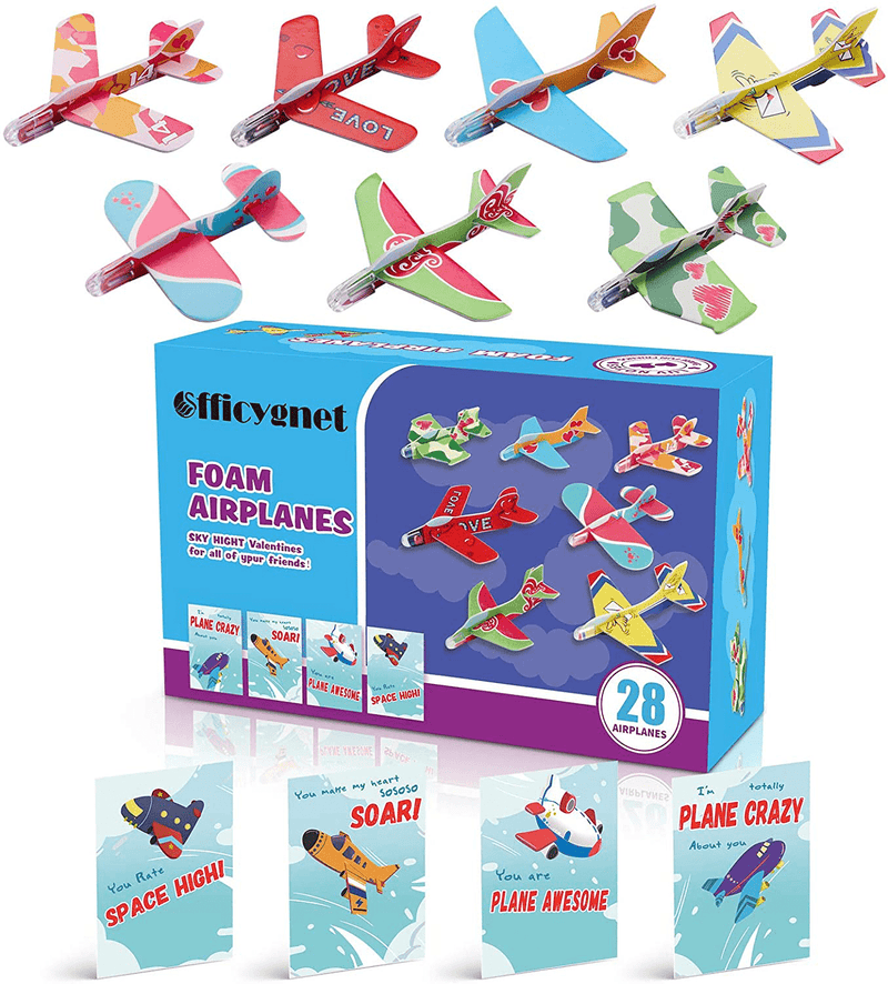 Valentines Day Cards for Kids, 28 Pack Foam Airplanes with Valentine'S Greeting Cards, School Classroom Party Supplies, Valentine’S Fun Party Favors Toys, Exchange Gift Cards for Boys Girl Home & Garden > Decor > Seasonal & Holiday Decorations Officygnet   
