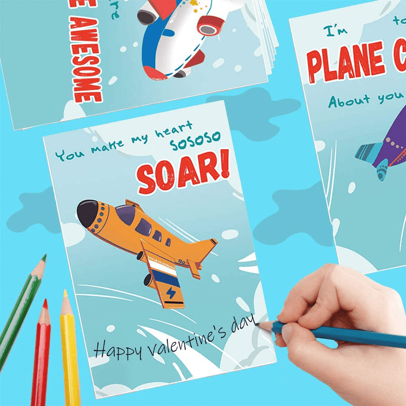 Valentines Day Cards for Kids, 28 Pack Foam Airplanes with Valentine'S Greeting Cards, School Classroom Party Supplies, Valentine’S Fun Party Favors Toys, Exchange Gift Cards for Boys Girl