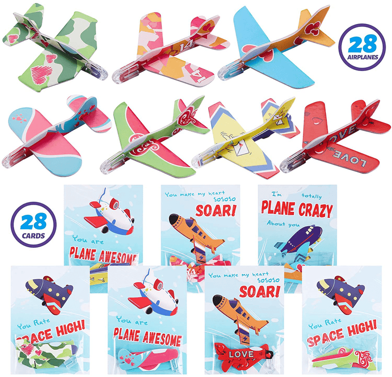 Valentines Day Cards for Kids, 28 Pack Foam Airplanes with Valentine'S Greeting Cards, School Classroom Party Supplies, Valentine’S Fun Party Favors Toys, Exchange Gift Cards for Boys Girl Home & Garden > Decor > Seasonal & Holiday Decorations Officygnet   