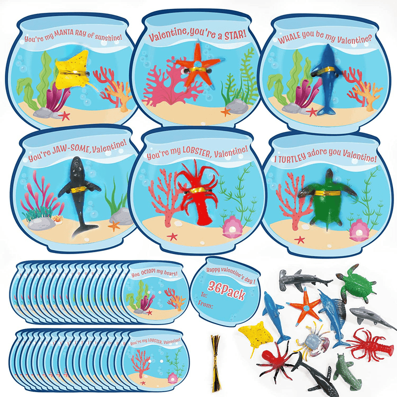 Valentines Day Cards for Kids - 36 Pack Sea Animal Card Bulk - Funny Valentine Exchange Cards for Boys Girls Toddler School Class Classroom Gifts Party Favors (Included 12 Different Sea Animal Toys) Home & Garden > Decor > Seasonal & Holiday Decorations ORIENTAL CHERRY   