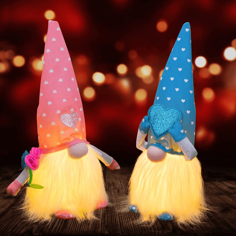 Valentines Day Decor 2 PCS Gnomes Plush Doll with LED Lights for Sweet Valentine'S Day Gifts Presents Home Decor Tabletop Figurines,Mr and Mrs Handmade Dwarf Ornaments Decorations for Holiday Home & Garden > Decor > Seasonal & Holiday Decorations Hocis   