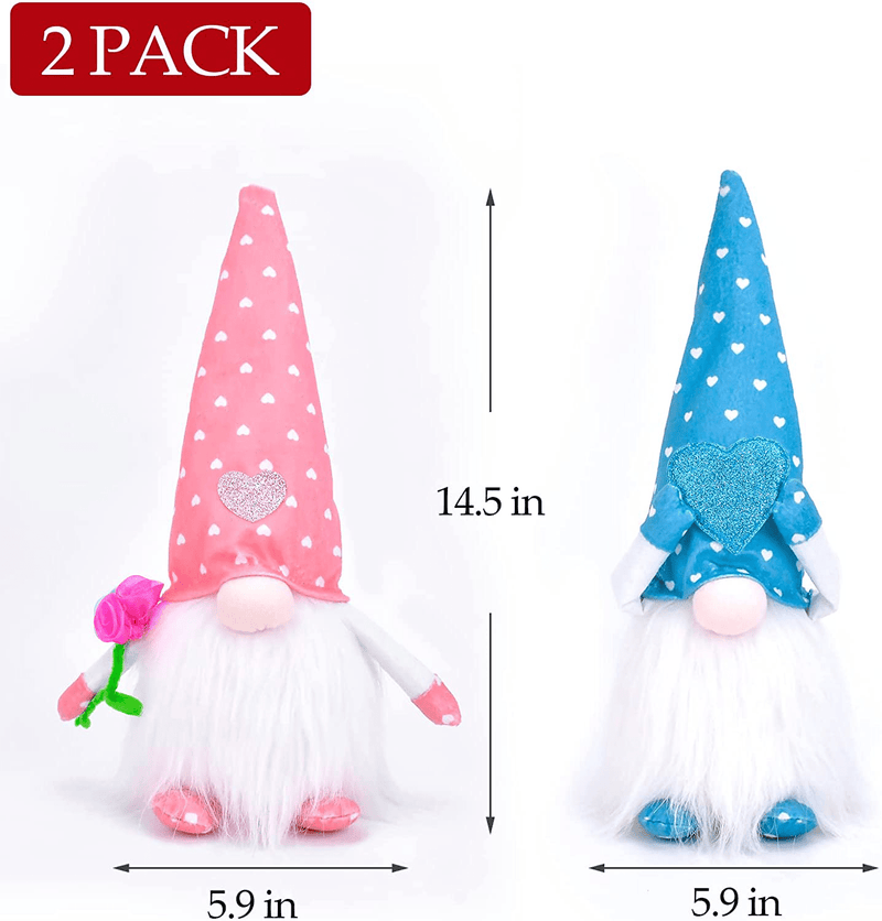 Valentines Day Decor 2 PCS Gnomes Plush Doll with LED Lights for Sweet Valentine'S Day Gifts Presents Home Decor Tabletop Figurines,Mr and Mrs Handmade Dwarf Ornaments Decorations for Holiday