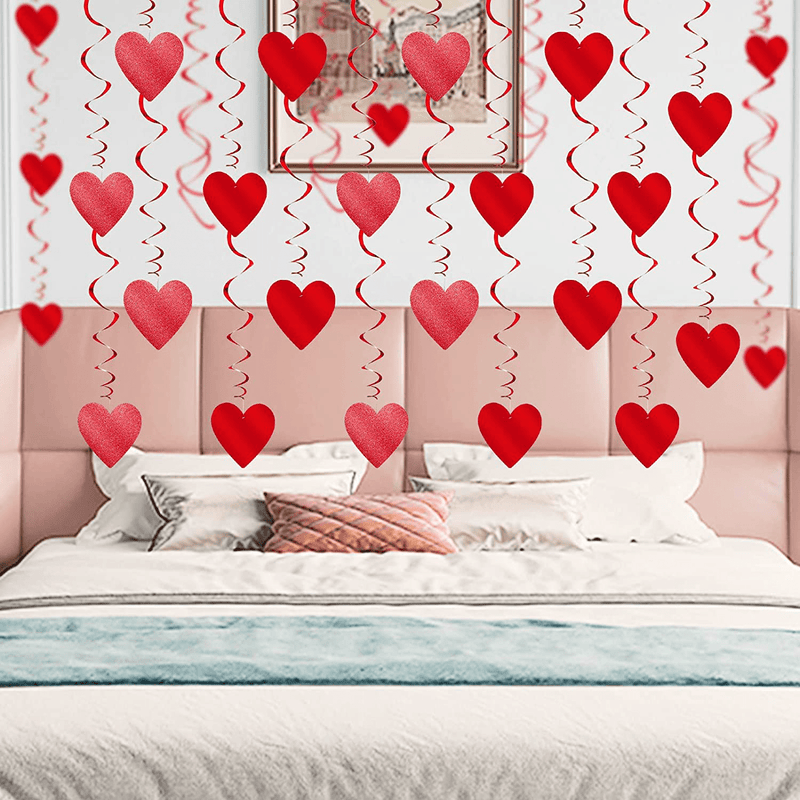 Valentines Day Decor 30 PCS NO DIY Red Glitter Hanging Heart Swirl Romantic Decoration,Valentines Day Decoration for the Home Bedroom Bridal Anniversary Engagement Wedding Birthday Party Supplies Home & Garden > Decor > Seasonal & Holiday Decorations CASEKEY   
