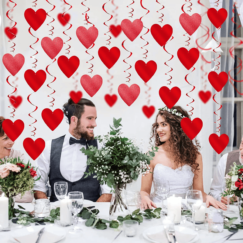 Valentines Day Decor 30 PCS NO DIY Red Glitter Hanging Heart Swirl Romantic Decoration,Valentines Day Decoration for the Home Bedroom Bridal Anniversary Engagement Wedding Birthday Party Supplies