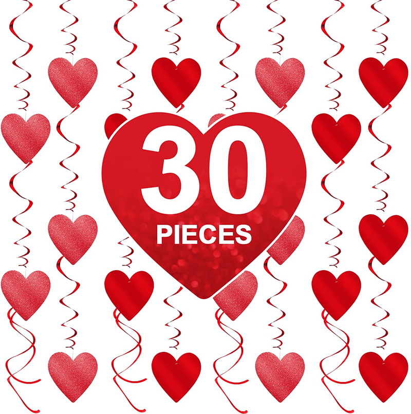 Valentines Day Decor 30 PCS NO DIY Red Glitter Hanging Heart Swirl Romantic Decoration,Valentines Day Decoration for the Home Bedroom Bridal Anniversary Engagement Wedding Birthday Party Supplies