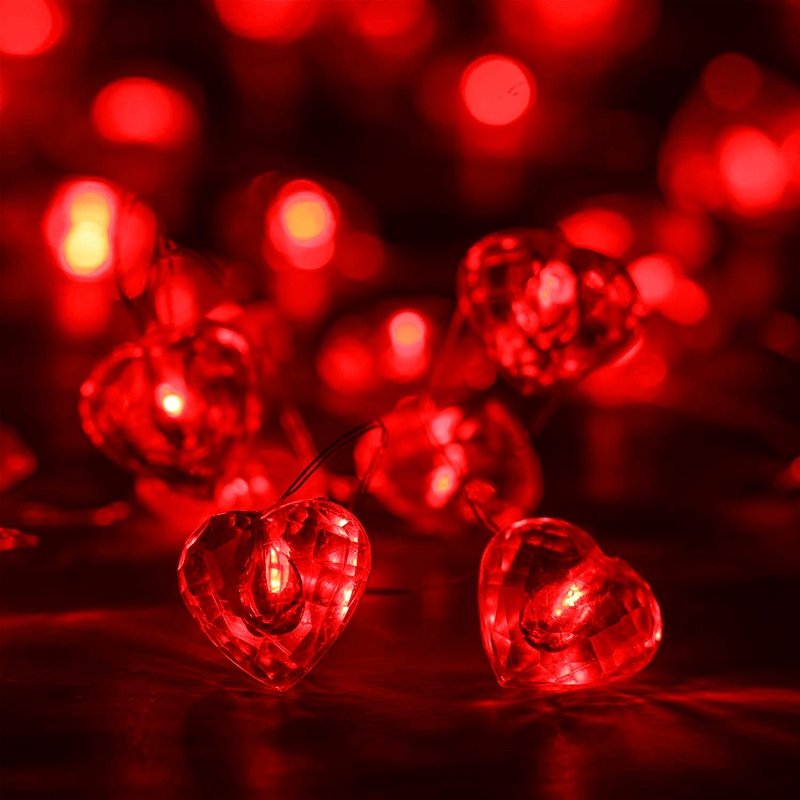 Valentines Day Decor, 50 LED Diamond Cut Red Heart Twinkle Fairy String Lights for Weddings Dating Proposals Mother’S Day Indoor Outdoor Home Decoration, 8 Lighting Modes with Timer Home & Garden > Decor > Seasonal & Holiday Decorations Luditek   