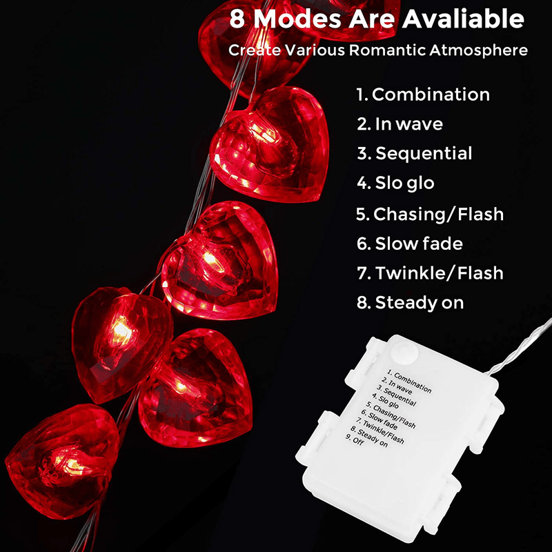 Valentines Day Decor, 50 LED Diamond Cut Red Heart Twinkle Fairy String Lights for Weddings Dating Proposals Mother’S Day Indoor Outdoor Home Decoration, 8 Lighting Modes with Timer Home & Garden > Decor > Seasonal & Holiday Decorations Luditek   