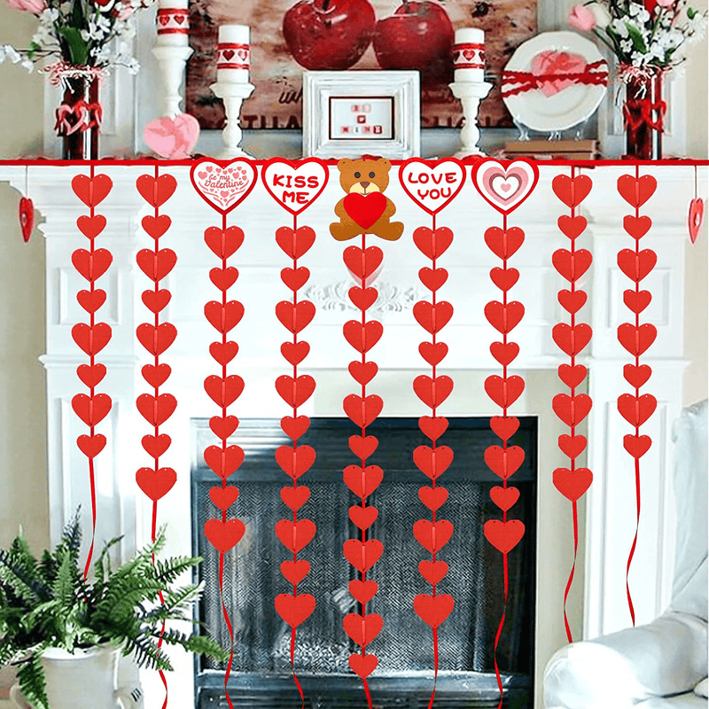 Valentines Day Decor 91 Pcs Felt Heart Garland Banner Valentines Day Decorations for the Home No DIY Hanging Heart String Garland for Valentines Party Valentines Decor Anniversary Home Decorations