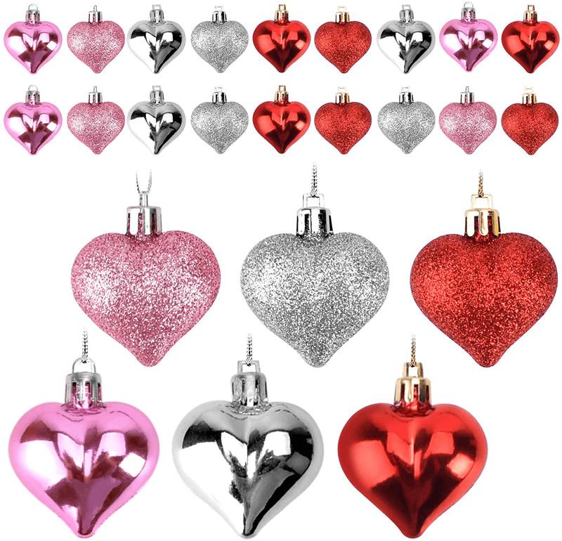 Valentines Day Decor Heart Shaped Ornaments, Valentines Heart Decorations for Romantic Valentines Day Wedding and Home Party Hanging Decorations 24 Pcs Home & Garden > Decor > Seasonal & Holiday Decorations KUCHEY   
