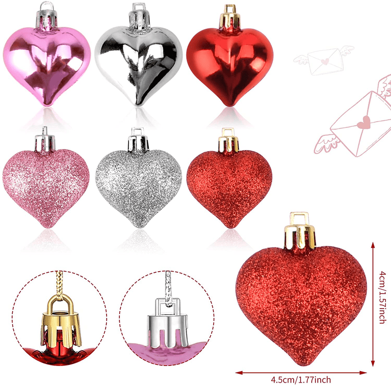 Valentines Day Decor Heart Shaped Ornaments, Valentines Heart Decorations for Romantic Valentines Day Wedding and Home Party Hanging Decorations 24 Pcs Home & Garden > Decor > Seasonal & Holiday Decorations KUCHEY   