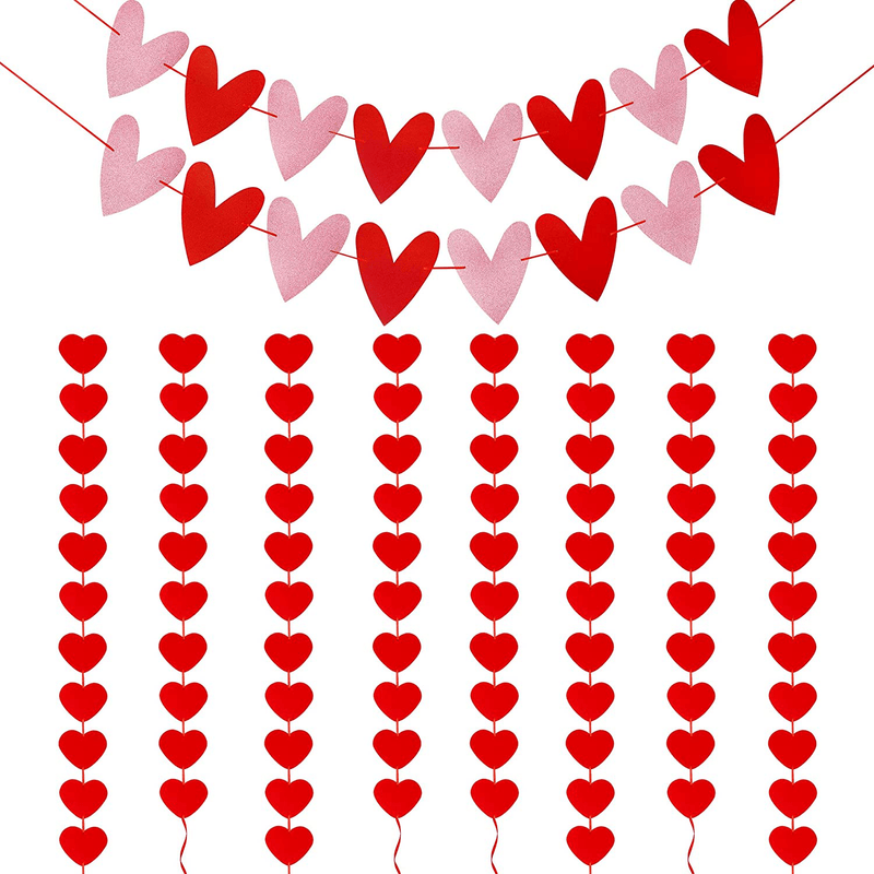 Valentines Day Decor, Love Burlap Banner Valentines Decorations Hanging Heart Garland Rustic Valentine Décor for Home Red Glittery Heart Banner Decor for Mantle Fireplace Wall Arts & Entertainment > Party & Celebration > Party Supplies ANOTION Crimson  