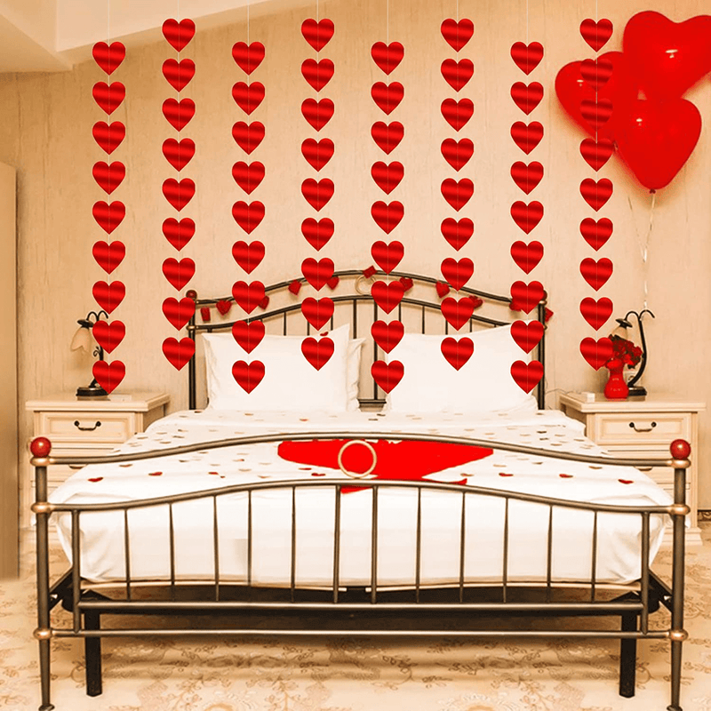 Valentines Day Decor,No DIY 8 Strings 72 PCS Red Heart Garland Valentines Day Decoration for Wedding Anniversary Birthday Party,Valentines Decorations for Home,Hanging Banner Decor for Romantic Night Arts & Entertainment > Party & Celebration > Party Supplies CaseRoo   