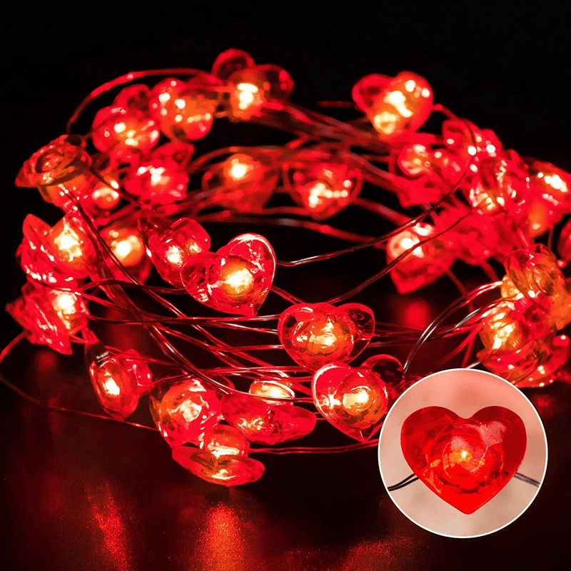 Valentines Day Decor Red Heart String Lights, 13FT 40 Leds Fairy Lights Battery Operated for Valentine'S Day Wedding Mother'S Day Anniversary Bedroom Birthday Party Decorations Indooor Outdoor Home & Garden > Decor > Seasonal & Holiday Decorations Roberly   