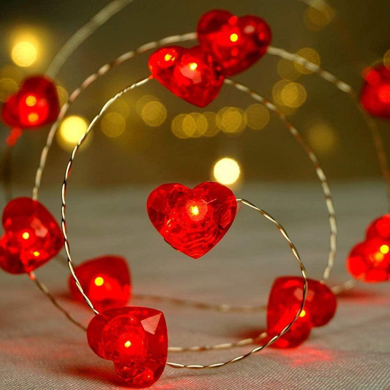 Valentines Day Decor Red Love Heart Shaped Fairy String Lights Battery Powered with Remote & Timer 10FT 40 Leds Twinkle String Lights Home & Garden > Decor > Seasonal & Holiday Decorations Pinmu USB Powered  