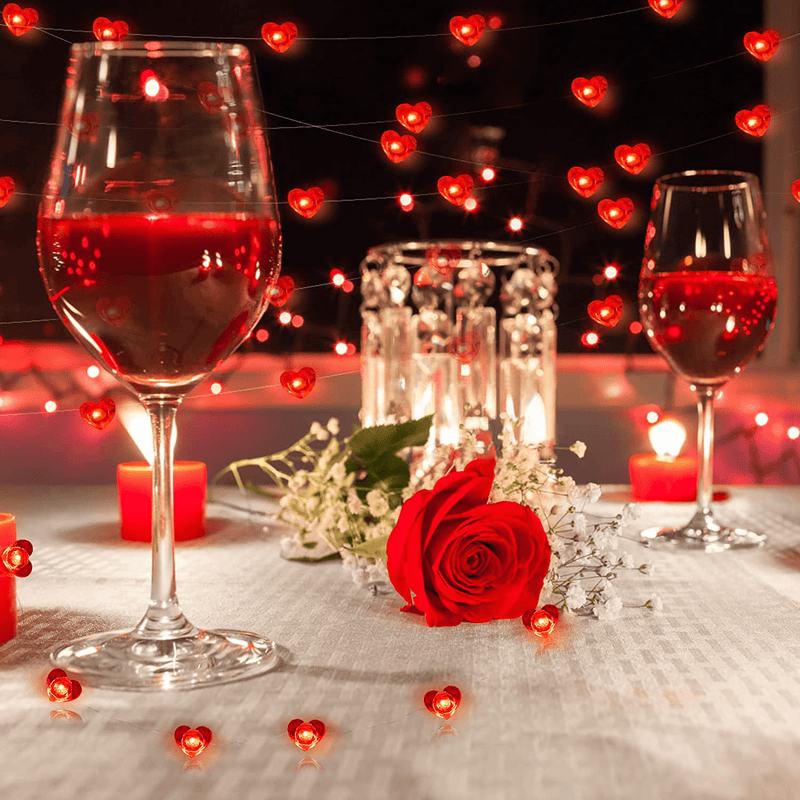 Valentines Day Decor, Valentines Day Decoration 16Ft 50LED Red Heart Shaped String Lights with Remote, Valentines Day Decorations for Home Indoor Outdoor on Wedding Anniversary Birthday Party