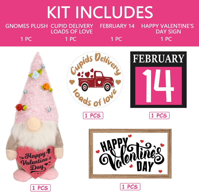Valentines Day Decor, Valentines Day Decorations for the Home, 3 Cute Wooden Signs & Gnomes Plush Set Tiered Tray Decor, Farmhouse Rustic Tiered Tray Country Decor for Home Room Table Mantle Fireplace Home & Garden > Decor > Seasonal & Holiday Decorations Gsofly   