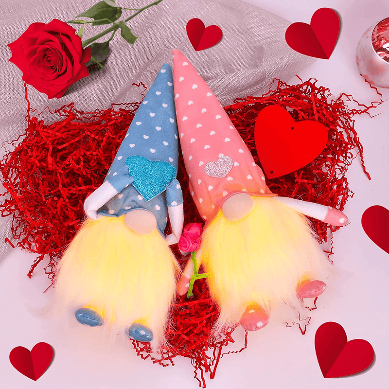 Valentines Day Decor-Valentines Day Gifts for Her Him with LED Light,2Pcs Gnomes Elf Decoration Battery Operated Ornaments Plush Doll Valentines Day Tabletop Holiday Party Home Decorations Home & Garden > Decor > Seasonal & Holiday Decorations Lapogy   