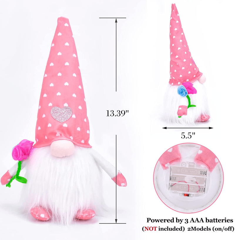 Valentines Day Decor-Valentines Day Gifts for Her Him with LED Light,2Pcs Gnomes Elf Decoration Battery Operated Ornaments Plush Doll Valentines Day Tabletop Holiday Party Home Decorations