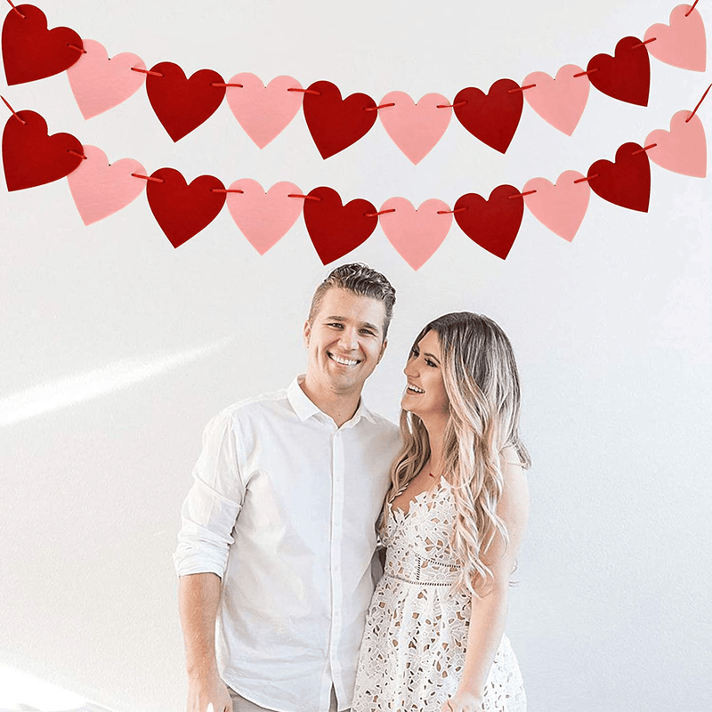 Valentines Day Decoration-3.9 Inches Valentine'S Day Decor Heart Banner Pink&Red Pack of 40 NO DIY Valentine'S Day Heart Felt Garland for Valentines Day Anniversary Wedding Party Supplies Decorations Home & Garden > Decor > Seasonal & Holiday Decorations FilmHOO   