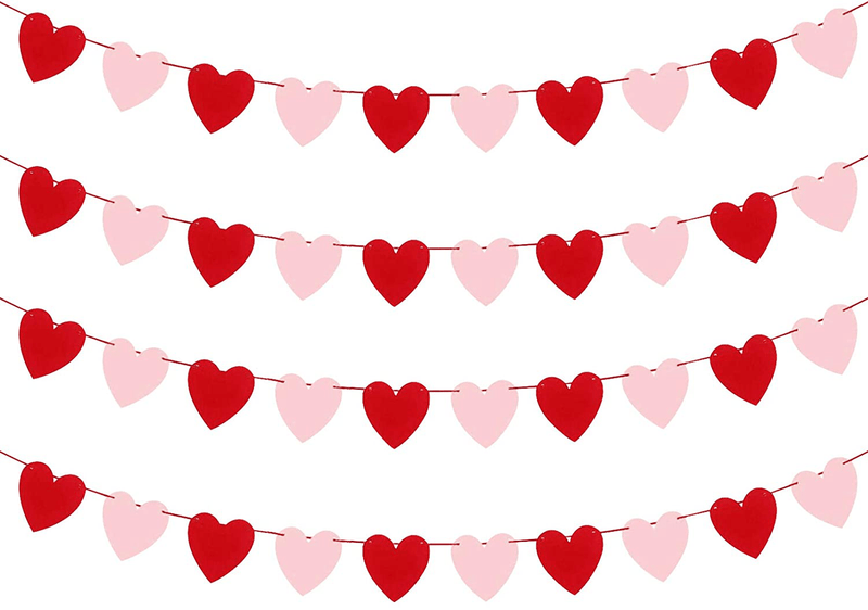 Valentines Day Decoration-3.9 Inches Valentine'S Day Decor Heart Banner Pink&Red Pack of 40 NO DIY Valentine'S Day Heart Felt Garland for Valentines Day Anniversary Wedding Party Supplies Decorations