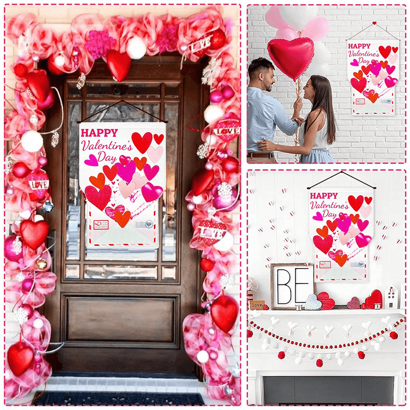 Valentines Day Decoration Felt Flag Valentines Day Gifts for Him Her Valentines Hanging Sign Door Decor Wall Decoration Envelope of Wishes Door Decor for Home and Garden
