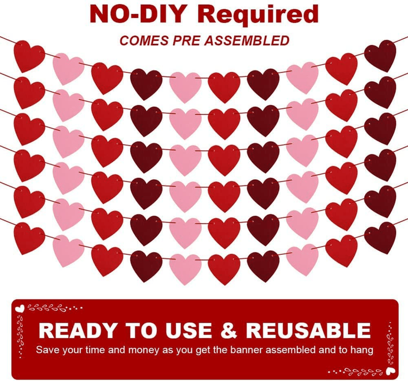 Valentines Day Decorations - 120 Pcs NO DIY Heart Felt Garland for Valentines Day Decor Indoor Outdoor - Red Heart Banner for Valentines/Anniversary/Wedding/Birthday Party Supplies Home & Garden > Decor > Seasonal & Holiday Decorations KMUYSL   