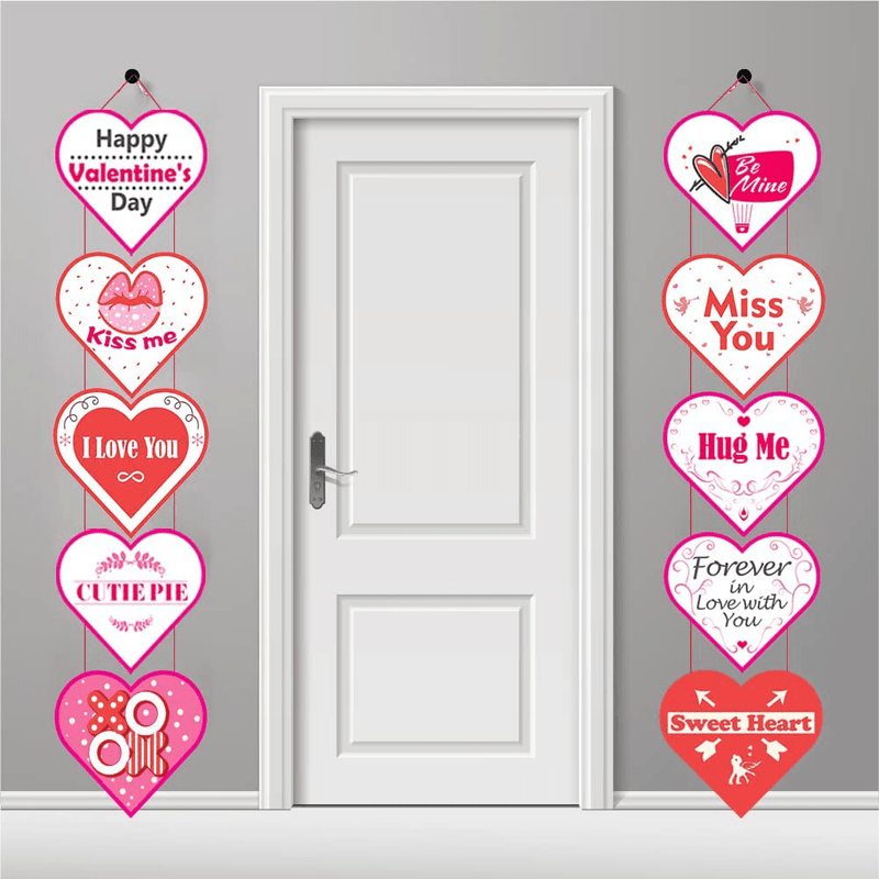 Valentines Day Decorations, Heart Banner Door Decor, Pink Red Romantic Conversation Porch Sign, Wall Decor Party Supplies for Valentines Day Décor Home & Garden > Decor > Seasonal & Holiday Decorations CWLAKON   