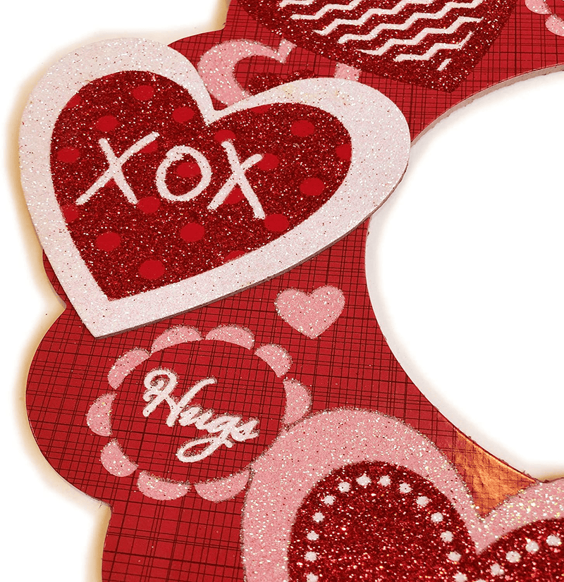 Valentines Day Decorations Red Wreath Wall Décor Hanging Sign 12” Wooden Heart Glitter Art Hanger for the Home Front Door outside Rustic Farmhouse Room Romantic Gifts for Her for Him Home & Garden > Decor > Seasonal & Holiday Decorations Hemmet   