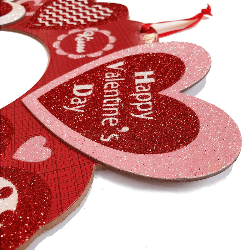 Valentines Day Decorations Red Wreath Wall Décor Hanging Sign 12” Wooden Heart Glitter Art Hanger for the Home Front Door outside Rustic Farmhouse Room Romantic Gifts for Her for Him Home & Garden > Decor > Seasonal & Holiday Decorations Hemmet   