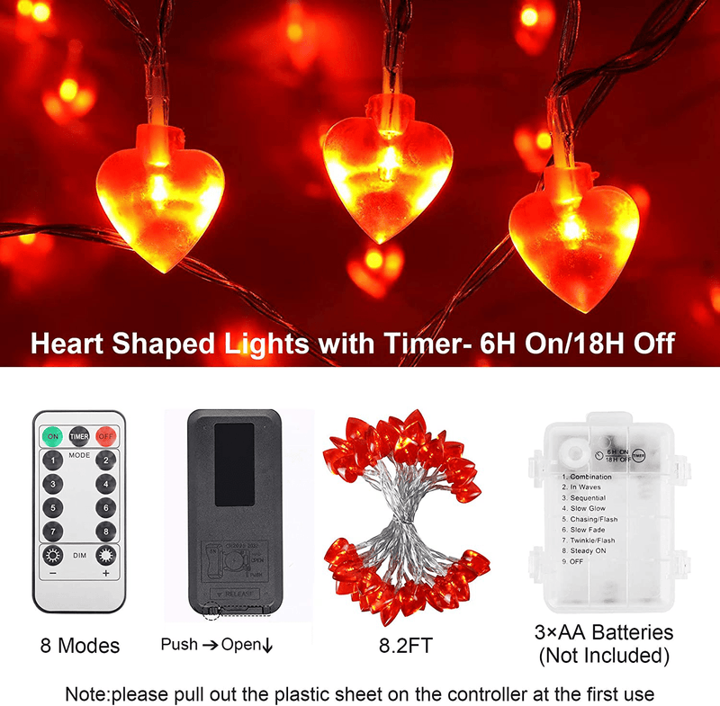 Valentines Day Decorations String Lights Heart Shaped 25 LED Lights for Bedroom Room Decor Valentines Day String Lights Battery Operated with Remote & Timer, Gifts for Her Him Wedding Indoor Outdoor Home & Garden > Decor > Seasonal & Holiday Decorations AKIT   