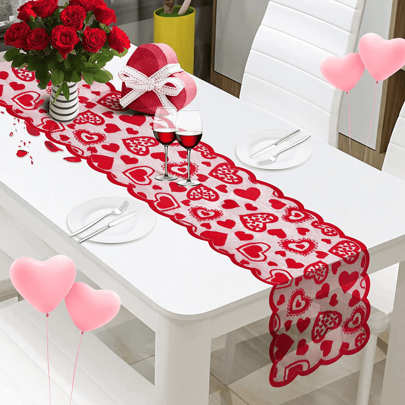 Valentines Day Decorations Table Runner, 13 X 71 Inch Lace Heart Table Runner for Wedding Party Anniversary Valentine’S Day Sweetest Day Dinner Supplies and Daily Use Home Decor