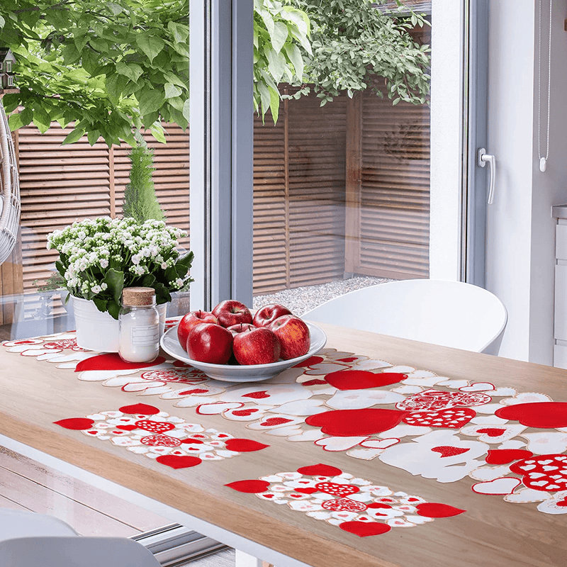 Valentines Day Decorations Table Runner Red Table Runner Lace Table Runner 4 Pcs Placemats Embroidered Love Heart Table Runner for Wedding, Engagements, Romantic Events or Parties, 15 X 69 Inch
