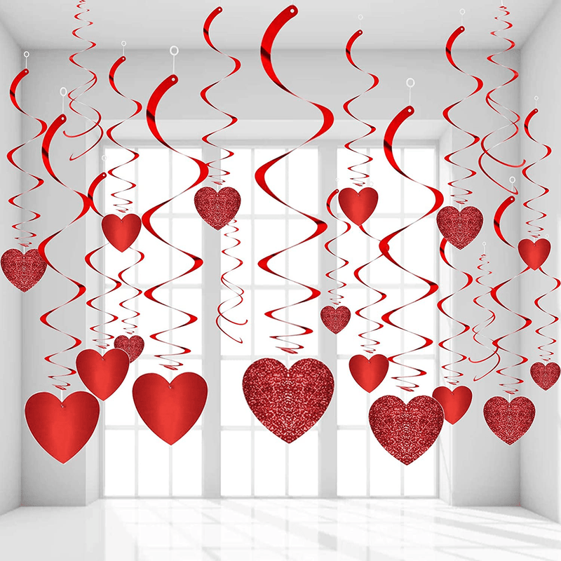Valentines Day Decorations Valentine Decorations Wedding Anniversary Decorations Red Heart Hanging Swirls Pack of 30 Hanging Heart Swirls Valentines Day Decor Valentines Day Hanging Decorations Arts & Entertainment > Party & Celebration > Party Supplies HappyField V-2  