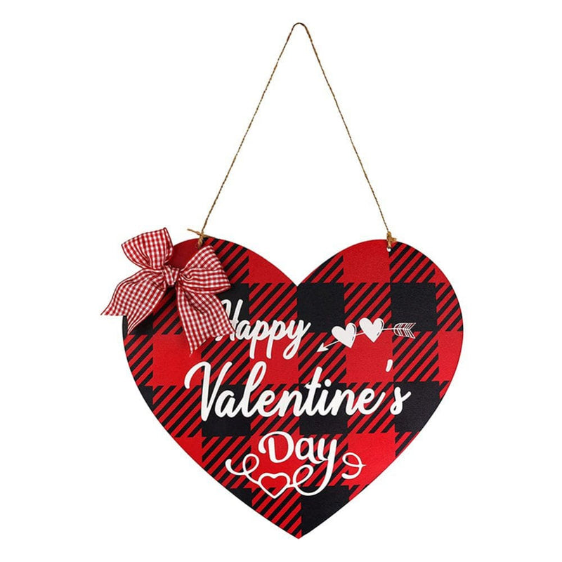 Valentines Day Door Sign - Happy Valentines Day Sign Farmhouse Decor - Valentines Day Decor Front Door Decor - Red and Black Buffalo Check Plaid Wall Plaque- Valentines Day Decorations for Home Home & Garden > Decor > Seasonal & Holiday Decorations Popfeel Love Heart  