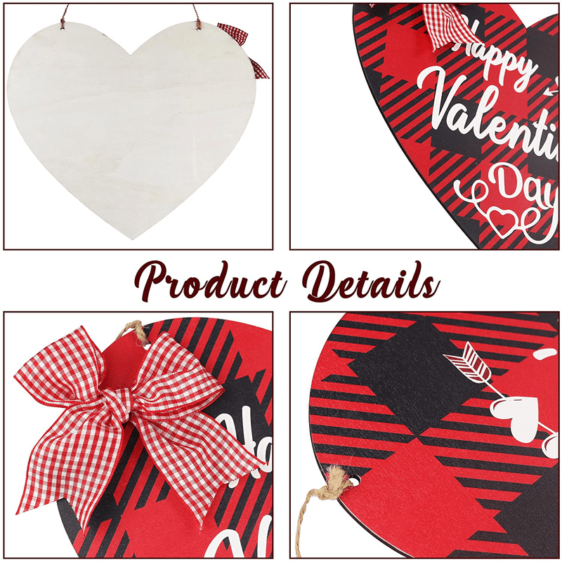 Valentines Day Door Sign - Happy Valentines Day Sign Farmhouse Decor - Valentines Day Decor Front Door Decor - Red and Black Buffalo Check Plaid Wall Plaque- Valentines Day Decorations for Home